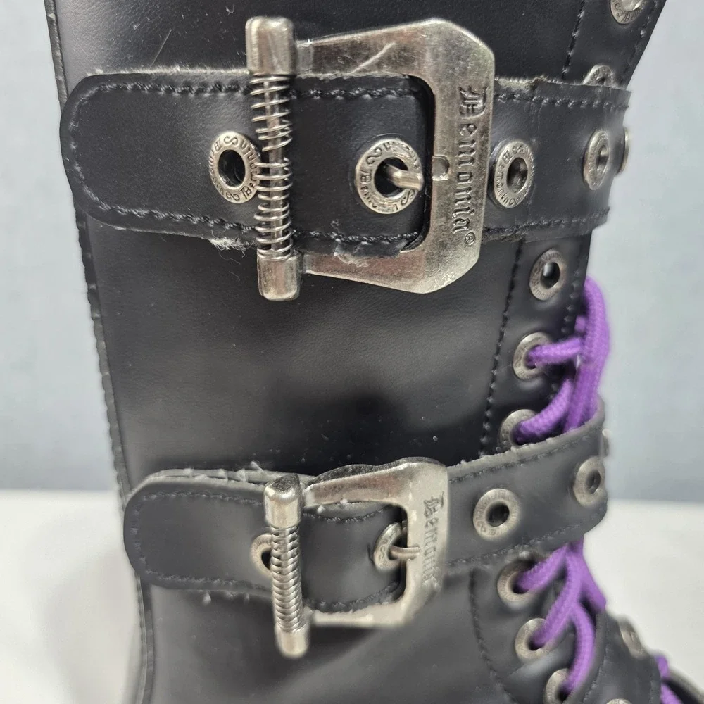Demonia Black Leather Combat Boots - Side Zip - US 9 mens
